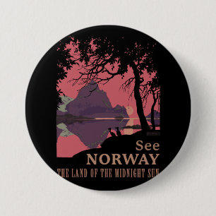 Minimalist Norway Sunset Poster - Mountain Fjord 7.5 Cm Round Badge