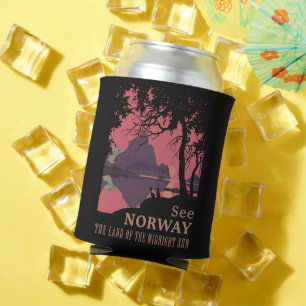 Minimalist Norway Sunset Poster - Mountain Fjord Can Cooler