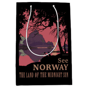 Minimalist Norway Sunset Poster - Mountain Fjord Medium Gift Bag