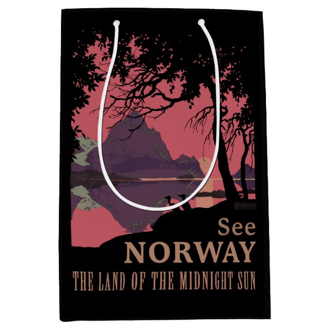 Minimalist Norway Sunset Poster - Mountain Fjord Medium Gift Bag (Front)