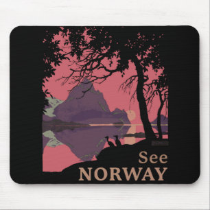 Minimalist Norway Sunset Poster - Mountain Fjord Mouse Pad