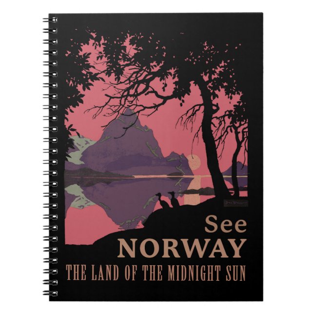 Minimalist Norway Sunset Poster - Mountain Fjord Notebook (Front)