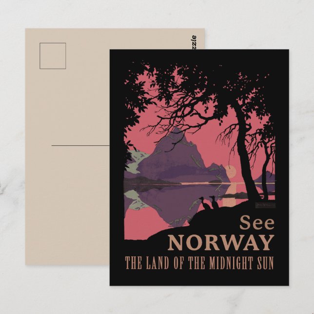 Minimalist Norway Sunset Poster - Mountain Fjord Postcard (Front/Back)