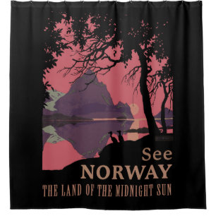 Minimalist Norway Sunset Poster - Mountain Fjord Shower Curtain