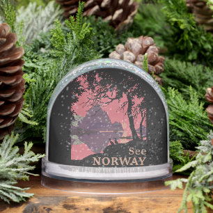 Minimalist Norway Sunset Poster - Mountain Fjord Snowglobe