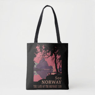 Minimalist Norway Sunset Poster - Mountain Fjord Tote Bag