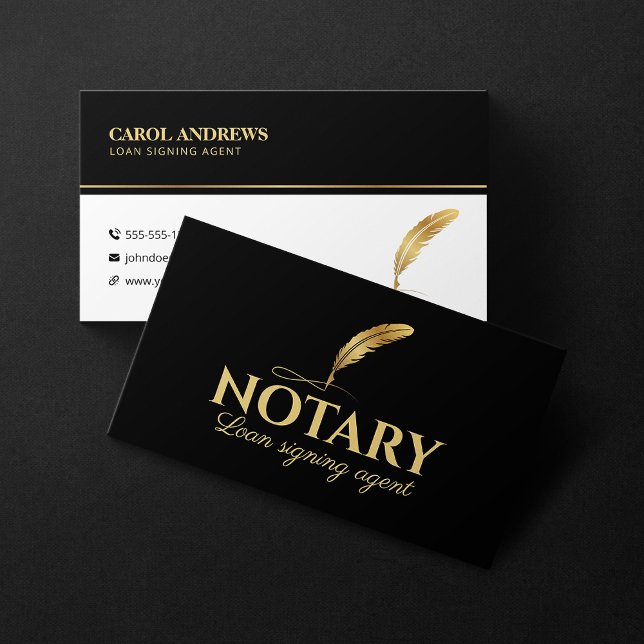 Minimalist Notary Loan Signing Agent Black Gold Business Card (Creator Uploaded)