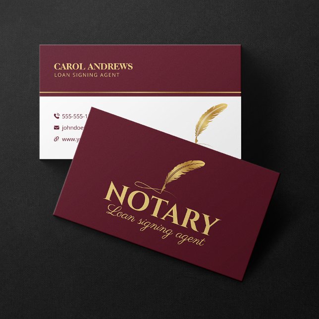 Minimalist Notary Loan Signing Agent Red Gold Business Card (Creator Uploaded)