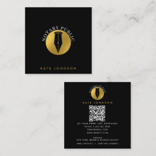 Minimalist Notary Service Signing Agent Logo Gold Square Business Card