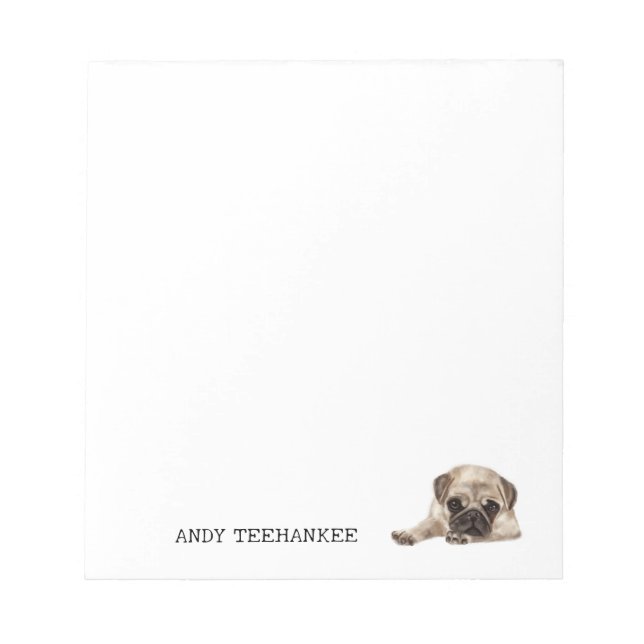 Minimalist Note Pad Dog Pug, Editable, Personalise (Front)