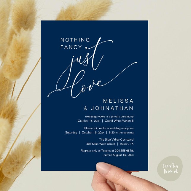 Minimalist Nothing Fancy Just Love Wedding Dinner Invitation (Minimalist Nothing Fancy Just Love Wedding Dinner Invitation Card in Chic Navy Blue)