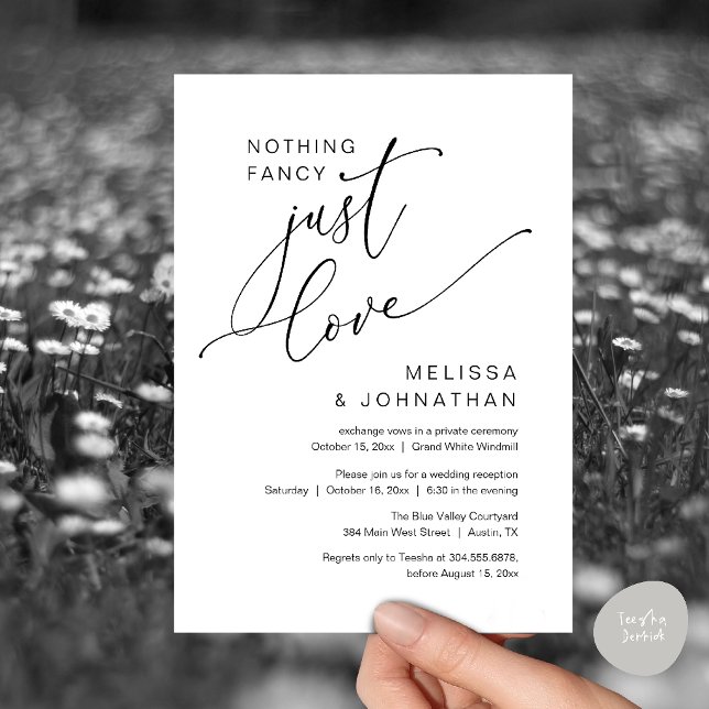 Minimalist Nothing Fancy Just Love Wedding Dinner Invitation (Minimalist Nothing Fancy Just Love Wedding Dinner Invitation Card in Black and White)