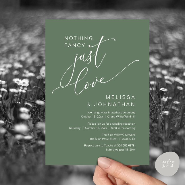 Minimalist Nothing Fancy Just Love Wedding Dinner Invitation (Minimalist Nothing Fancy Just Love Wedding Dinner Invitation Card in Chic Sage Green)