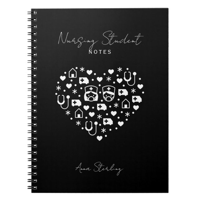Minimalist Nursing Student Personalised Black Notebook (Front)