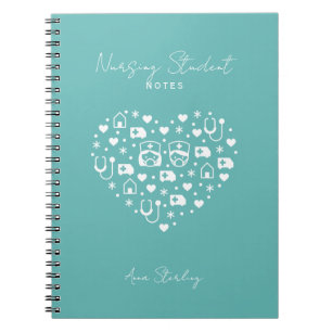 Minimalist Nursing Student Personalised Cyan Notebook