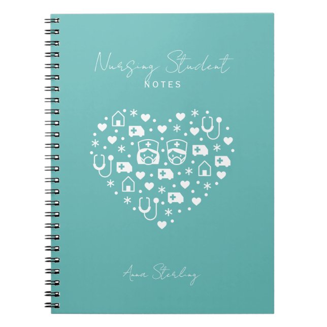 Minimalist Nursing Student Personalised Cyan Notebook (Front)