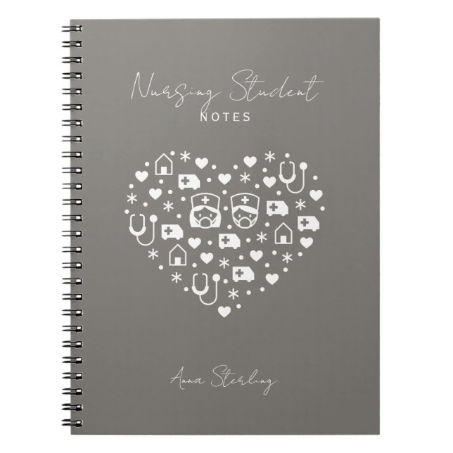 Minimalist Nursing Student Personalised Grey Notebook (Front)