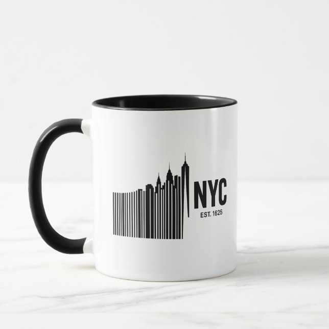Minimalist NYC Barcode Skyline Design Mug (Left)