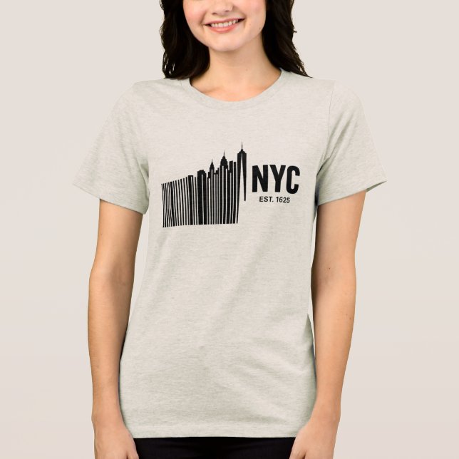 Minimalist NYC Barcode Skyline Design Tri-Blend Shirt (Front)