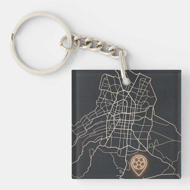 Minimalist NYC Soccer Map Pin Line Art Key Ring (Front)