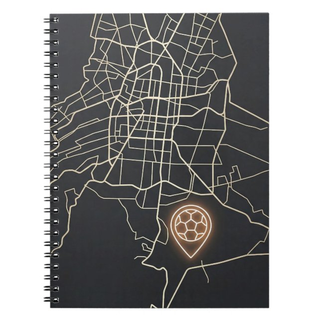 Minimalist NYC Soccer Map Pin Line Art Notebook (Front)