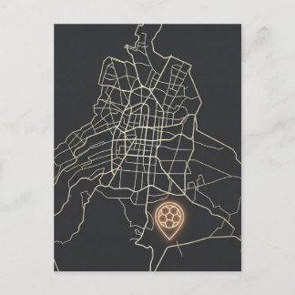 Minimalist NYC Soccer Map Pin Line Art Postcard