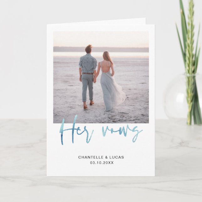 Minimalist Ocean Blue Her Vows Card (Front)