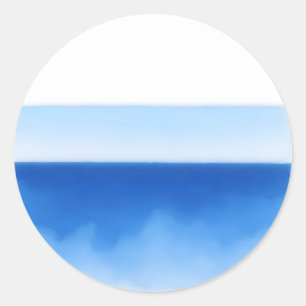 Minimalist Ocean Horizon Blue Watercolor Serenity Classic Round Sticker
