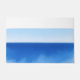 Minimalist Ocean Horizon Blue Watercolor Serenity Doormat