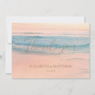 Minimalist Ocean Sunset Beach Wedding Thank You Card