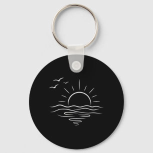 Minimalist Ocean Sunset Line Art Beach Summer Key Ring