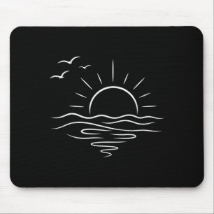 Minimalist Ocean Sunset Line Art Beach Summer Mouse Pad