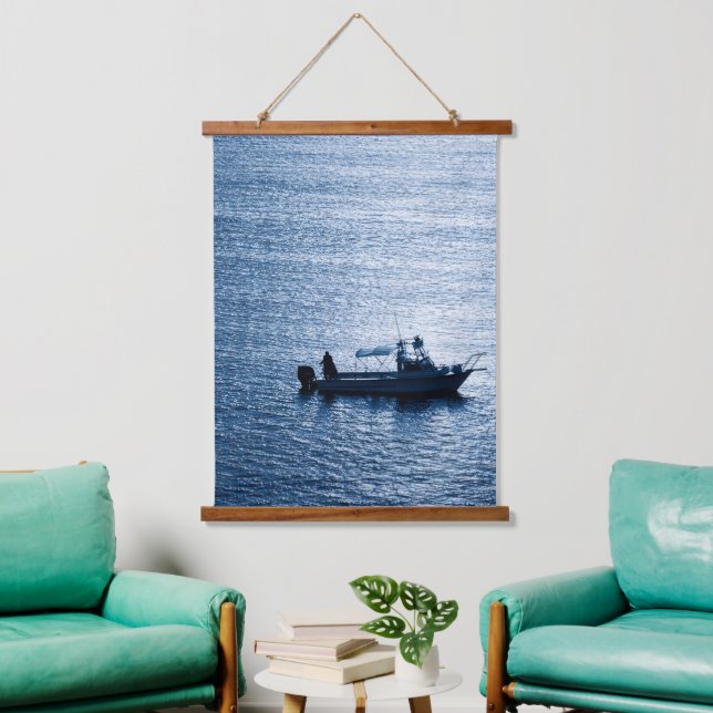 Minimalist Ocean Wall Art Fisherman Blue (Living Room)