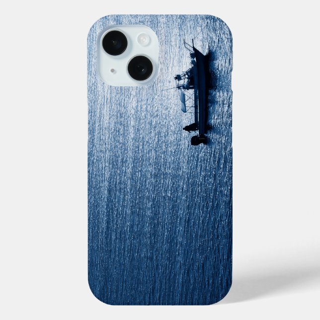 Minimalist Ocean Wall Art Fisherman Blue Case-Mate iPhone Case (Back)