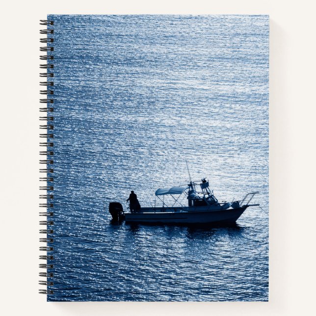 Minimalist Ocean Wall Art Fisherman Blue Notebook (Front)