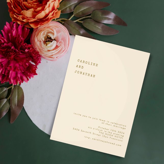 Minimalist Ochre Retro Typewriter Font Wedding Invitation (Creator Uploaded)