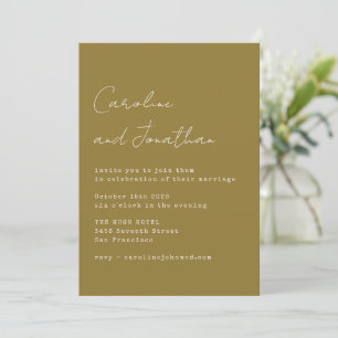 Minimalist Ochre Typewriter Script Font Wedding Invitation
