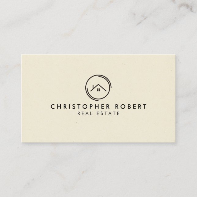 Minimalist Off White Real Estate Business Card (Front)