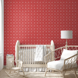 Minimalist Ogee Rising Sun Fans Bright Red Wallpaper