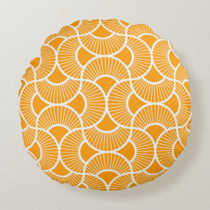 Minimalist Ogee Rising Sun Fans Bright Sunny Round Cushion
