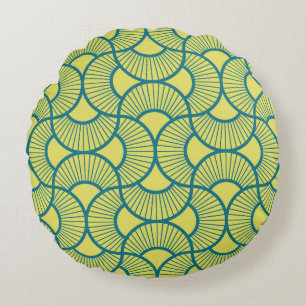 Minimalist Ogee Rising Sun Fans Bright Sunny Round Cushion