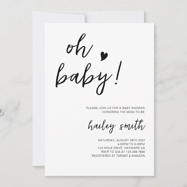 Minimalist Oh Baby Baby Shower Invitation (Front)