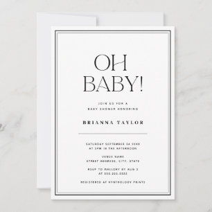 Minimalist Oh Baby Black & White Baby Shower Invitation