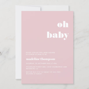 Minimalist Oh Baby Pastel Pink Baby Shower Invitation
