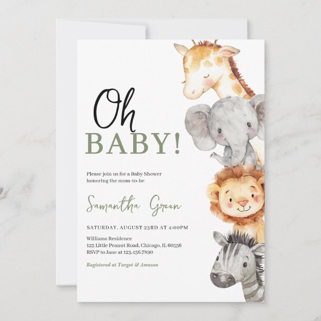 Minimalist Oh Baby Safari Baby Shower Invitation (Front)