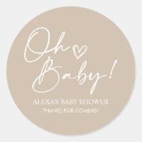 Minimalist Oh Baby Shower Beige Favour Stickers