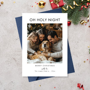 Minimalist Oh Holy Night Christmas Family Photo Holiday Card