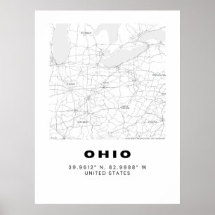 Minimalist Ohio Map Art - Black and White Poster