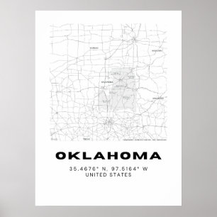 Minimalist Oklahoma Map Art - Black and White Poster