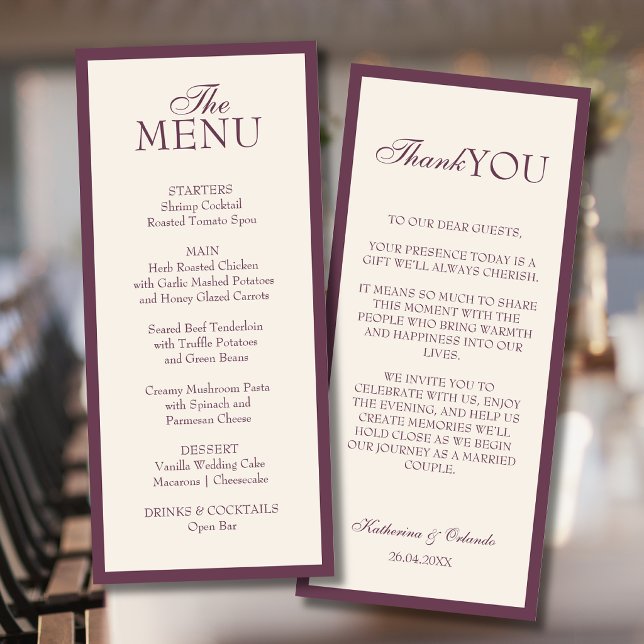  Minimalist Old Money Wedding Menu Thank You Note (Creator Uploaded)